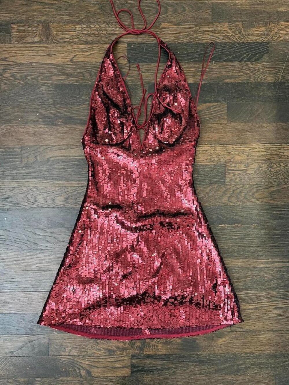 NIA Red Sequin Mini Dress Adjustable Straps Size S